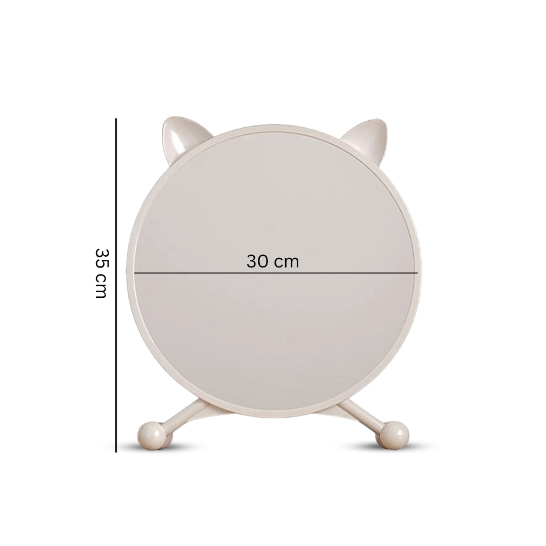NNEAGS 30cm White Smart Makeup Bedroom Table Mirror Cat Ear Style No LED Light-1
