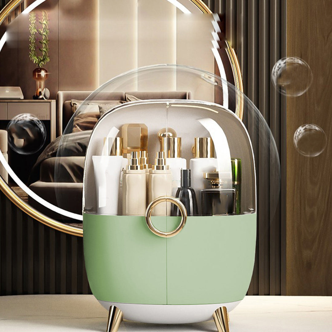 NNEAGS Green Transparent Countertop Makeup Organiser Cosmetic Storage Waterproof Dustproof Bathroom Skincare Holder with Lid-2