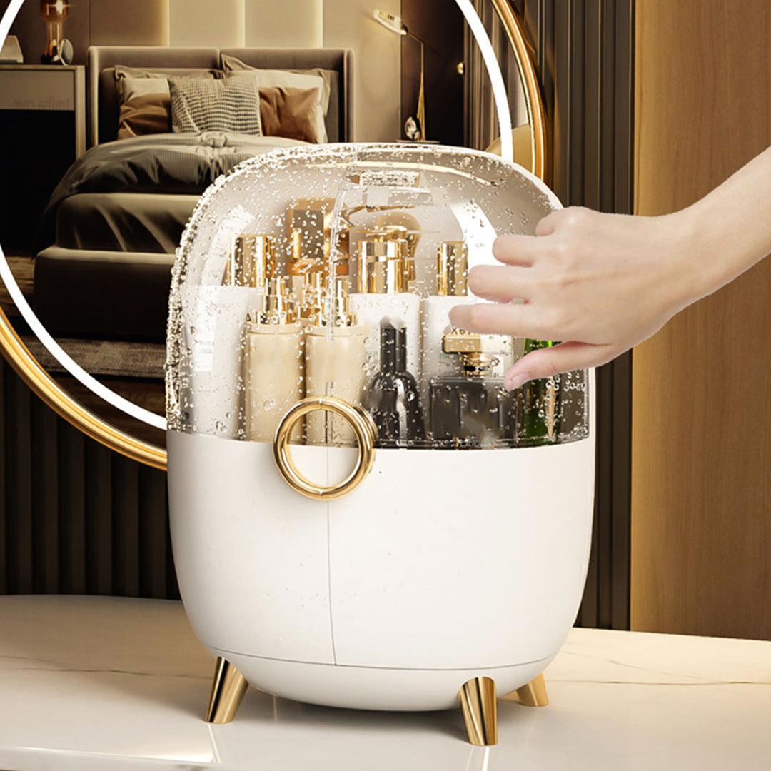 NNEAGS White Transparent Countertop Makeup Organiser Cosmetic Storage Waterproof Dustproof Bathroom Skincare Holder with Lid-2
