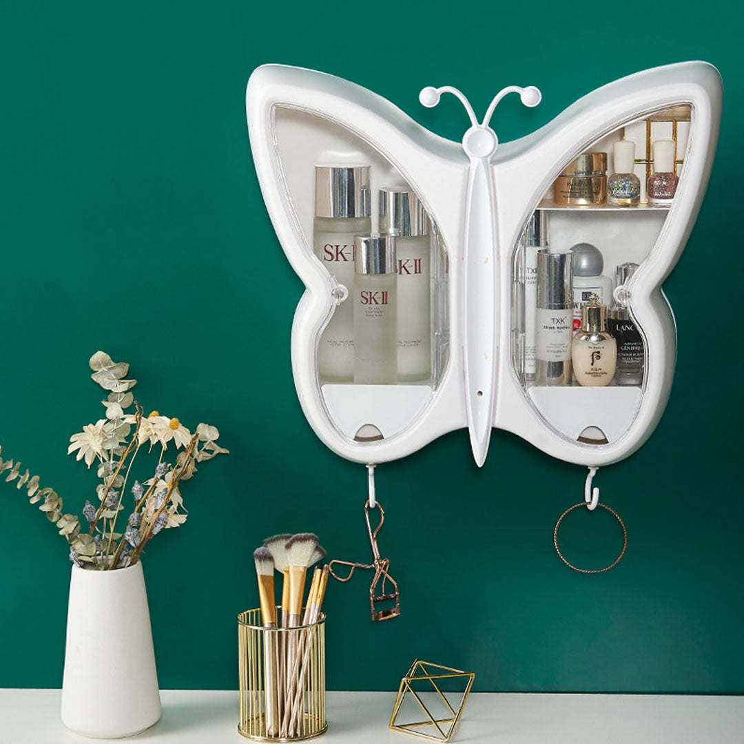 NNEAGS 2X White Butterfly Shape Wall-Mounted Makeup Organiser Dustproof Waterproof Bathroom Storage Box Home Decor-3