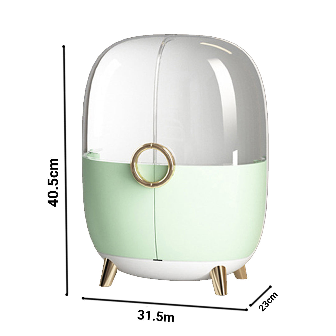 NNEAGS Green Transparent Countertop Makeup Organiser Cosmetic Storage Waterproof Dustproof Bathroom Skincare Holder with Lid-3