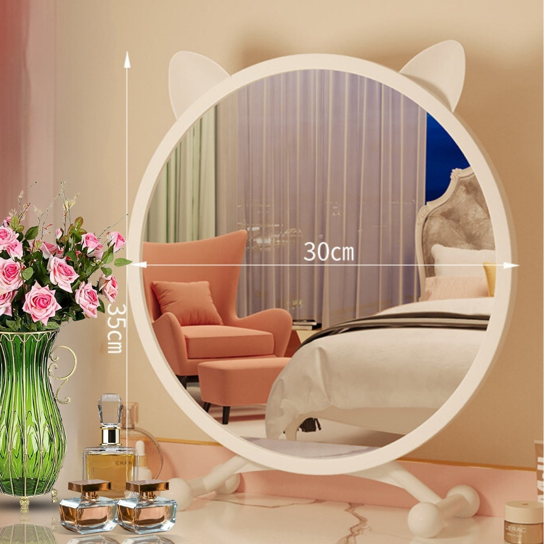 NNEAGS 30cm White Smart Makeup Bedroom Table Mirror Cat Ear Style No LED Light-3