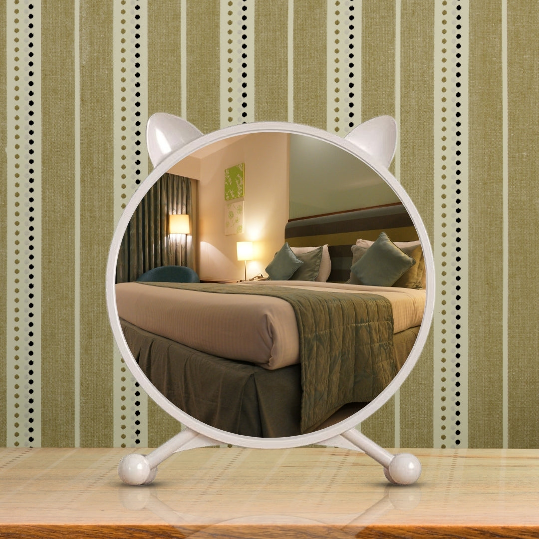 NNEAGS 30cm White Smart Makeup Bedroom Table Mirror Cat Ear Style No LED Light-4