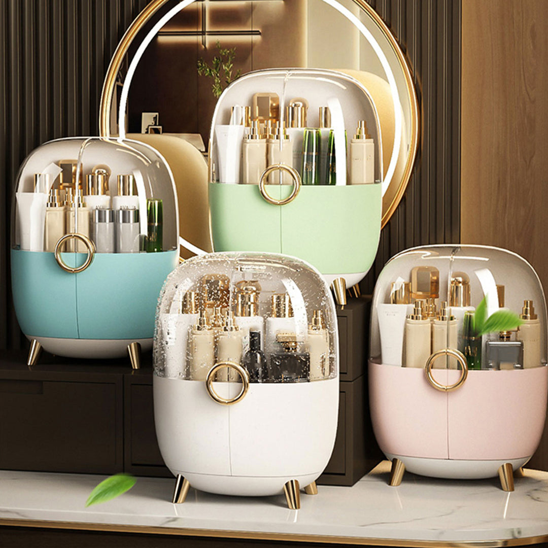 NNEAGS Green Transparent Countertop Makeup Organiser Cosmetic Storage Waterproof Dustproof Bathroom Skincare Holder with Lid-4