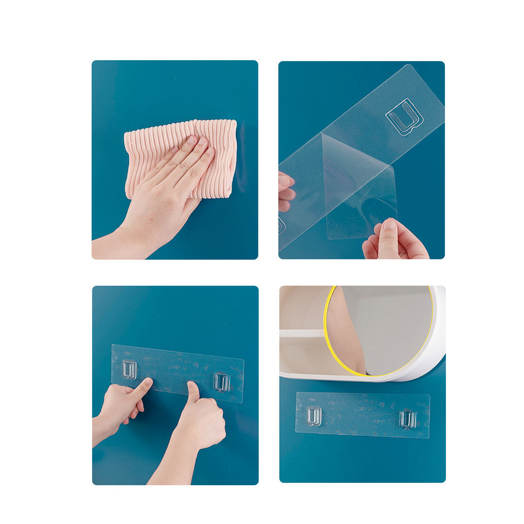 NNEAGS 2X 39cm Oval Wall-Mounted Mirror Storage Box Vanity Mirror Rack Bathroom Adhesive Shelf Home Organiser Decor-4