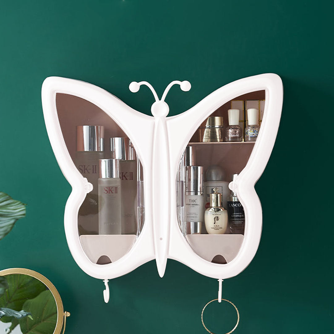 NNEAGS 2X White Butterfly Shape Wall-Mounted Makeup Organiser Dustproof Waterproof Bathroom Storage Box Home Decor-4