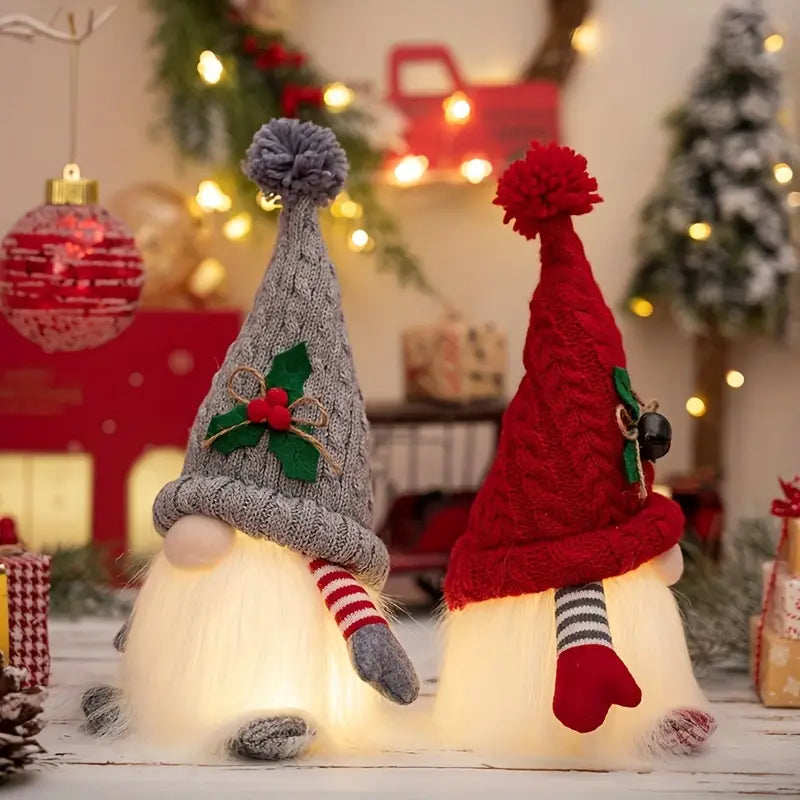2-Piece Christmas Gnome Set with Light-Up Green Hat & Colorful LED Lights-1