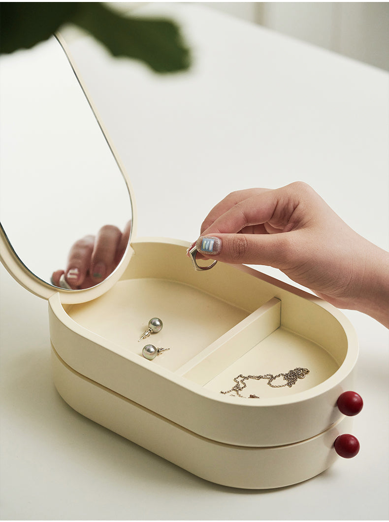 Creamy Jewelry Box with Mirror-4