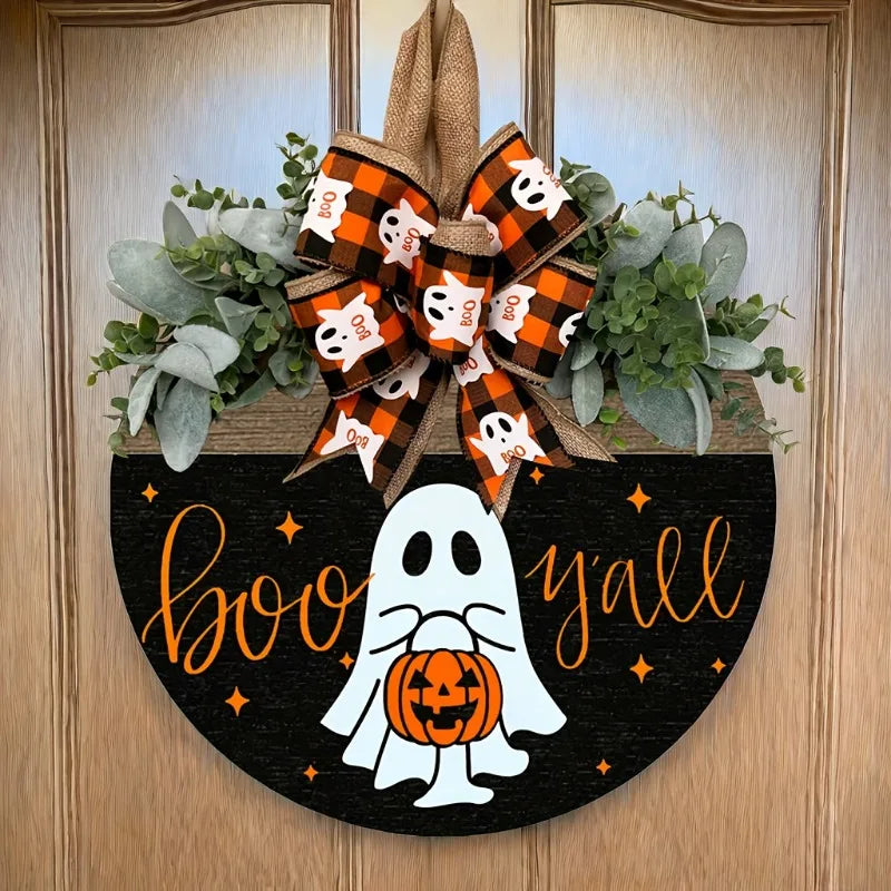 Halloween Ghost & Pumpkin Wreath-2