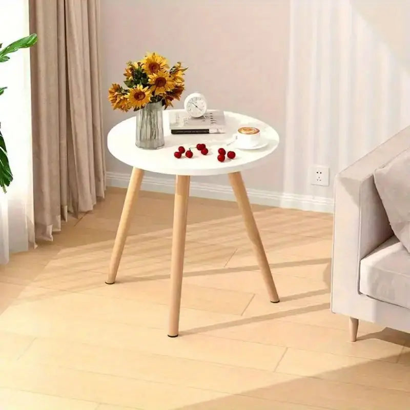 Round End Table with Solid Wood Legs-4