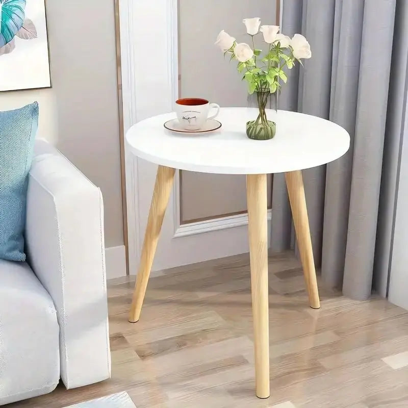 Round End Table with Solid Wood Legs-3