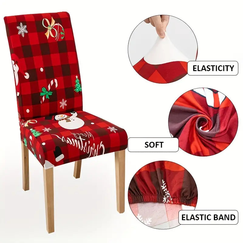4-6PCS Fabric Christmas Chair Slipcovers - Festive Snowman Designs - Elastic, Decorative Covers for Dining Chairs, Hotel, Office, Banquets-1