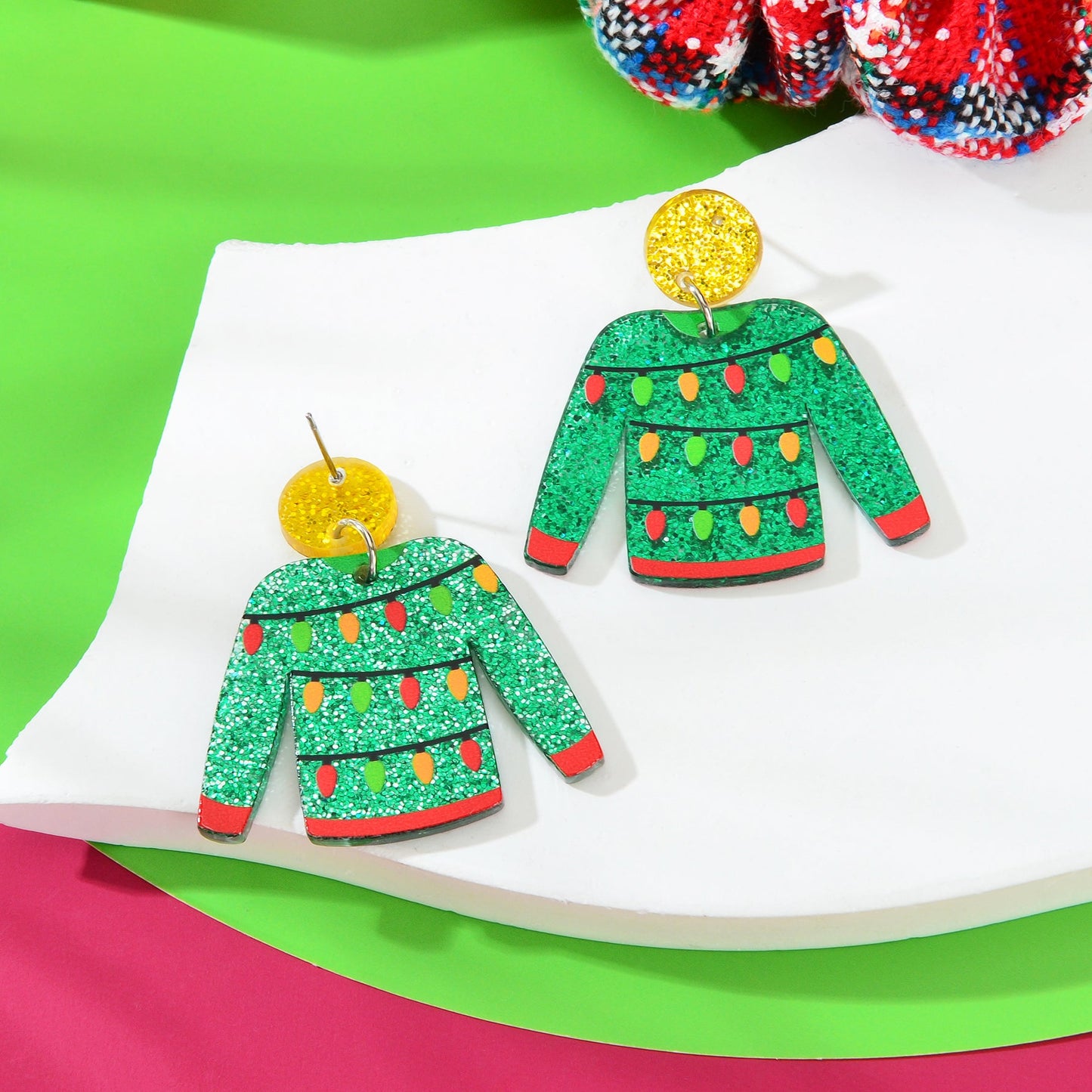 Christmas Festival Jewelry Colored Lights Decor Green Clothes Acrylic Earrings-2