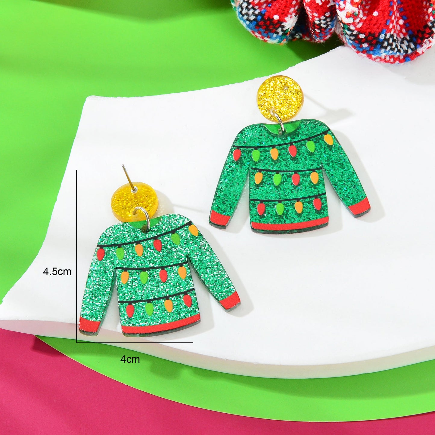 Christmas Festival Jewelry Colored Lights Decor Green Clothes Acrylic Earrings-3