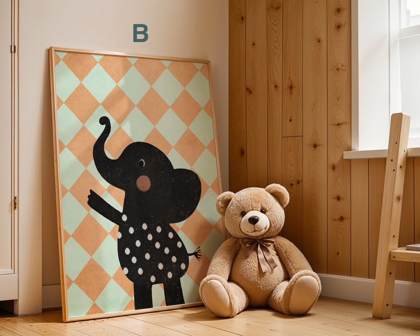 Poster Kinderzimmer Bär · Elefant · Fuchs · Katze · Geschenkidee für Kinder · Grün & Gelb · Waldtiere & Safari · Deko Print ohne Rahmen-3