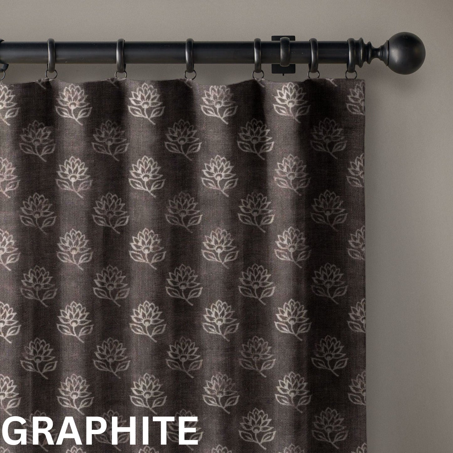 Aurelia Block Print Floral Linen Curtains UK | 3 Colours | Custom Size, Blackout & Cotton Lined-4