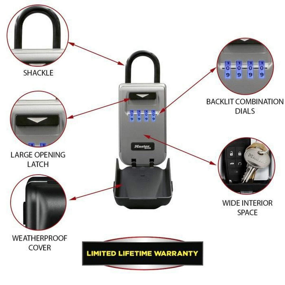 Safety-deposit box Master Lock 5424EURD Keys Grey Metal 17,5 x 7,2 x 5,2 cm-3