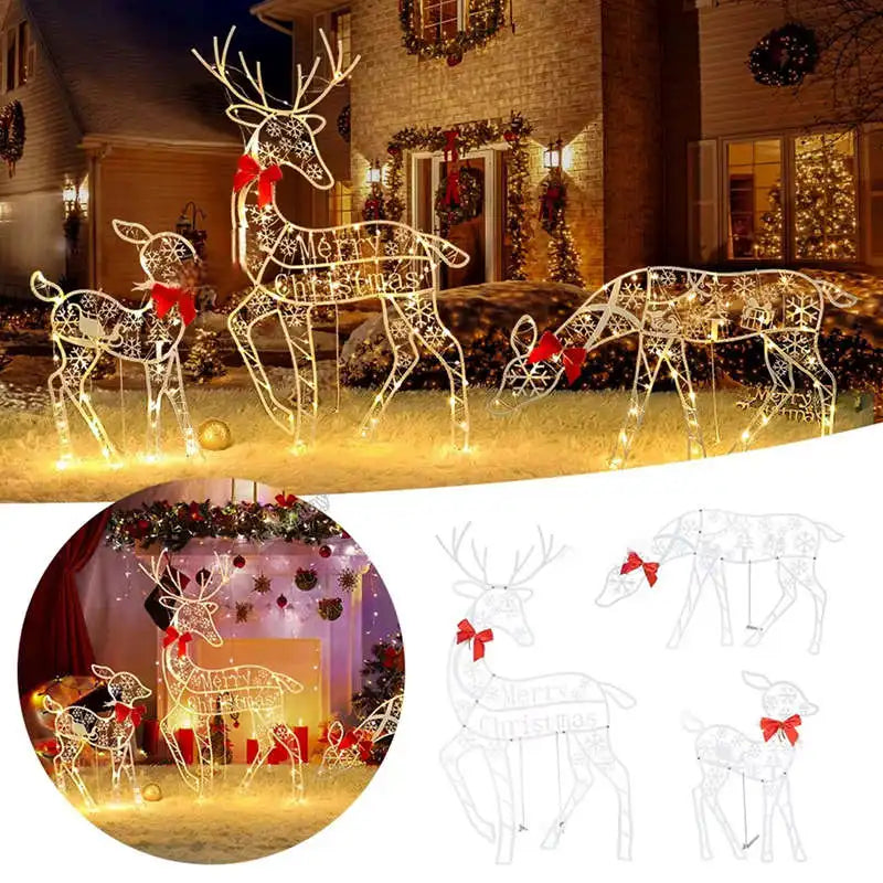 NNEOBA Iron Reindeer Christmas Garden Decor with LED Lights (3PCS )-4