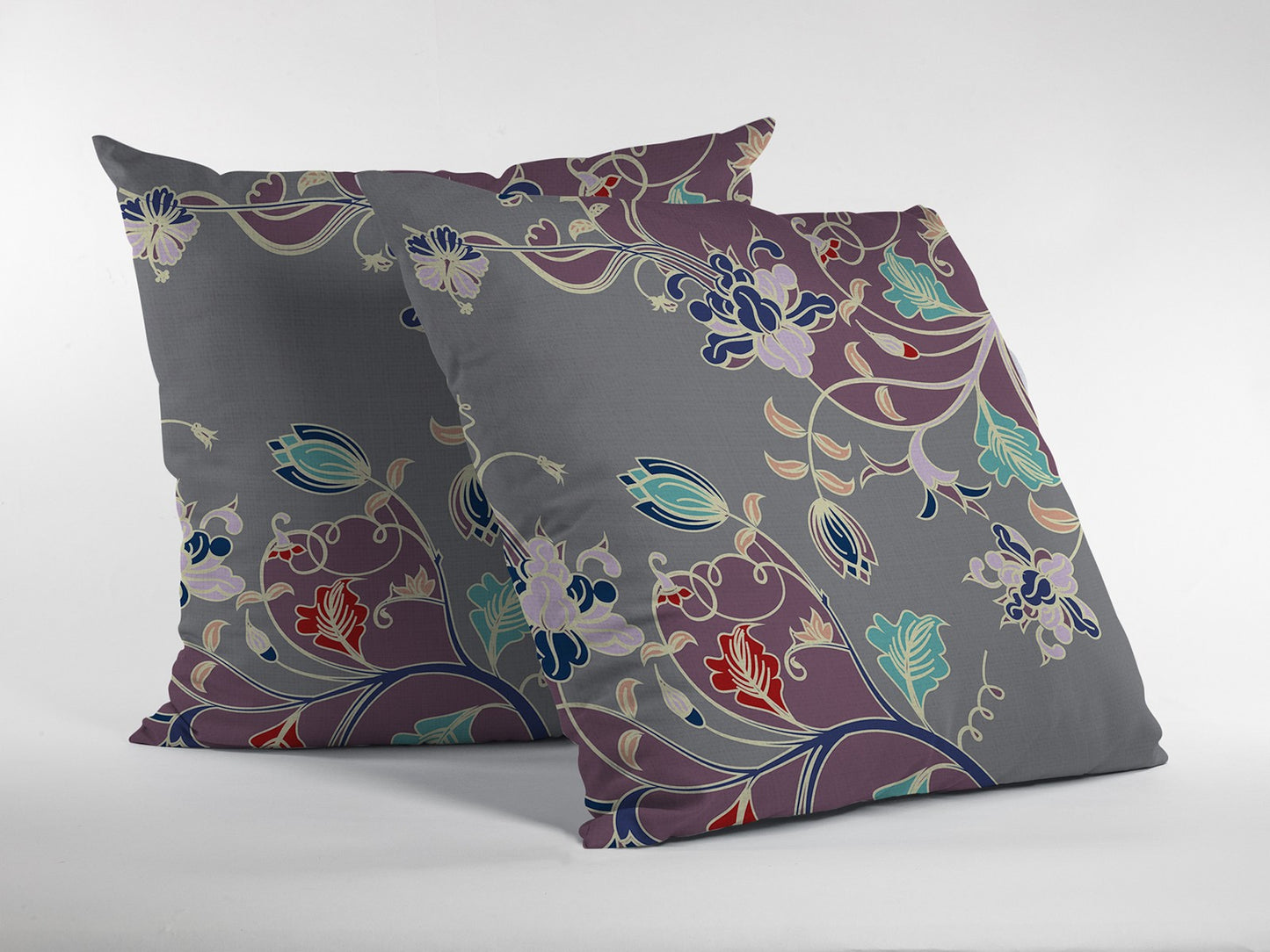 16" Purple Gray Garden Zippered Suede Throw Pillow-3