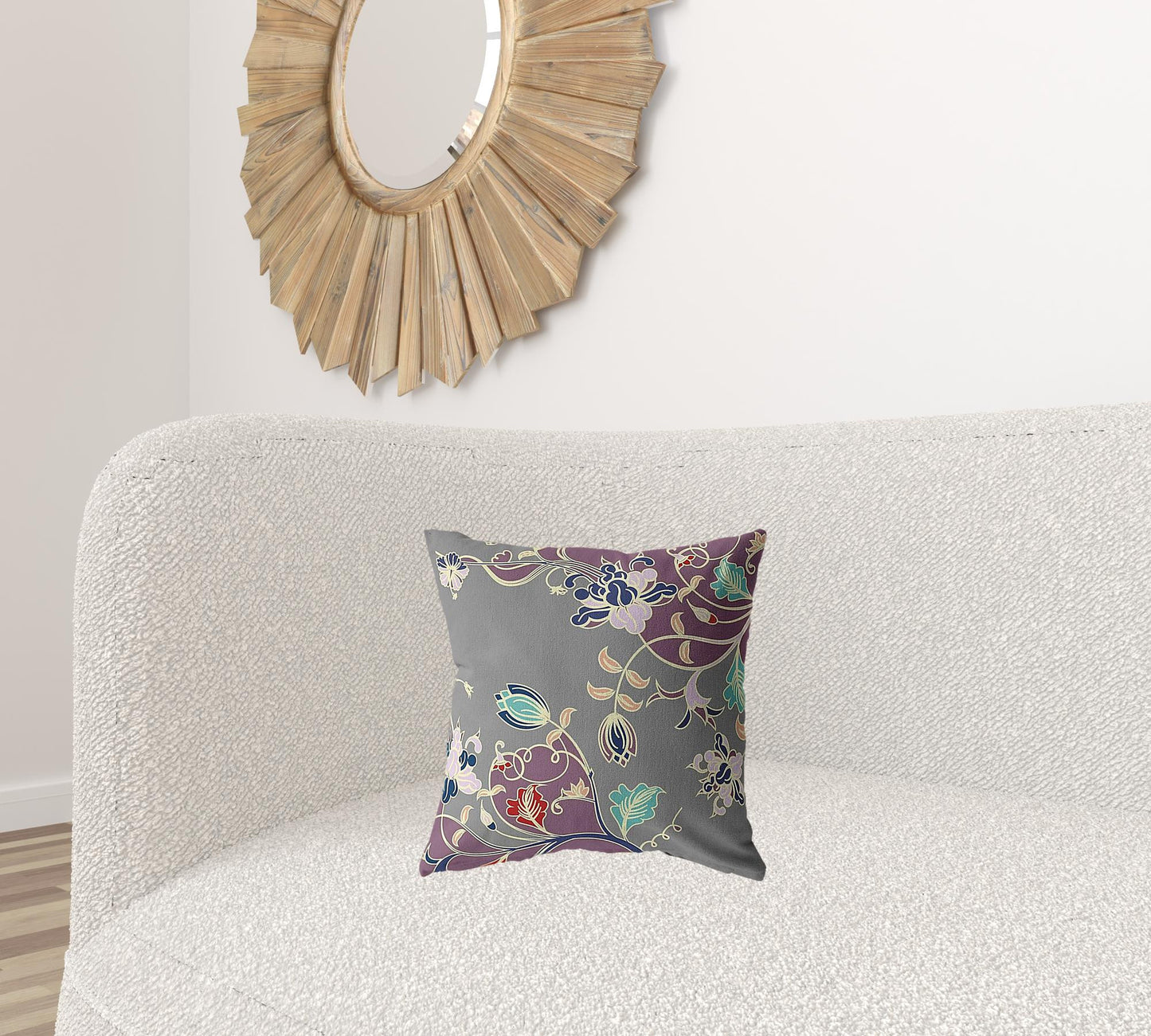 16" Purple Gray Garden Zippered Suede Throw Pillow-1