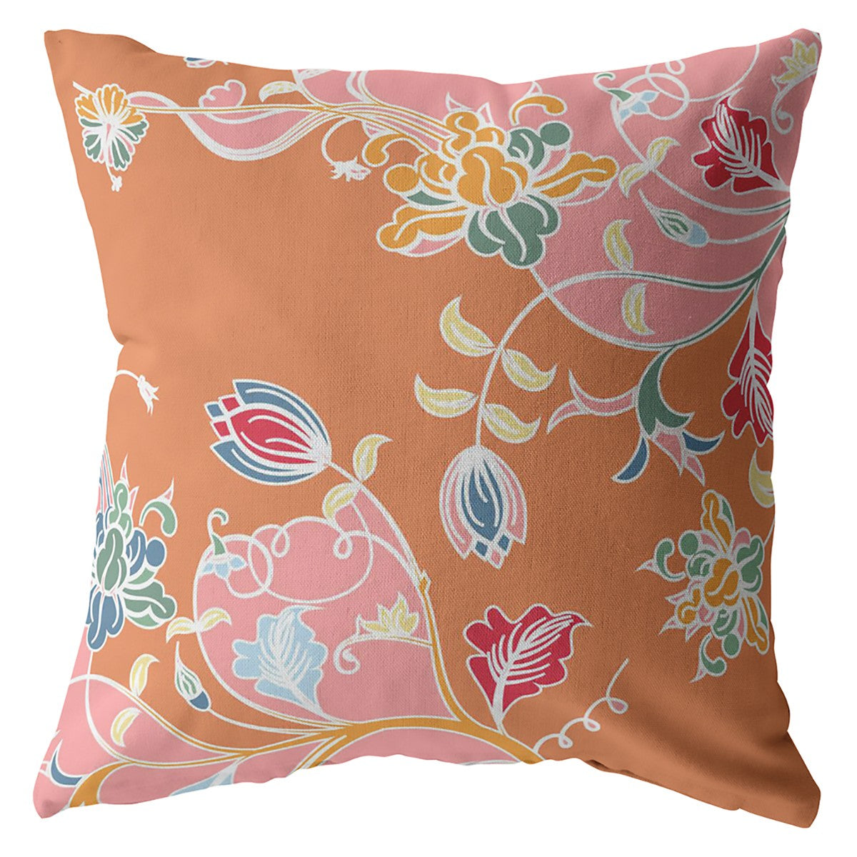 18" Pink Orange Garden Zippered Suede Throw Pillow-2