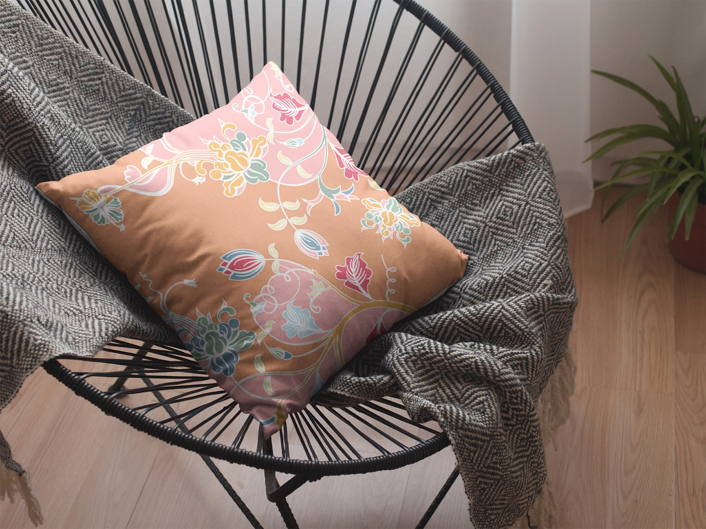 18" Pink Orange Garden Zippered Suede Throw Pillow-3