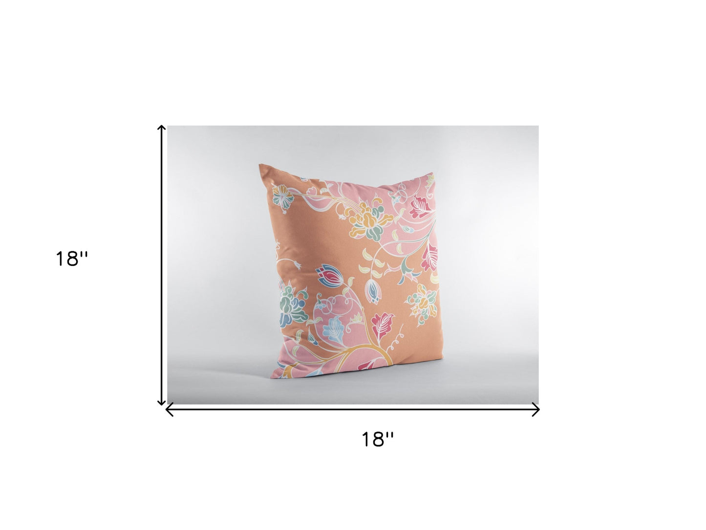 18" Pink Orange Garden Zippered Suede Throw Pillow-5