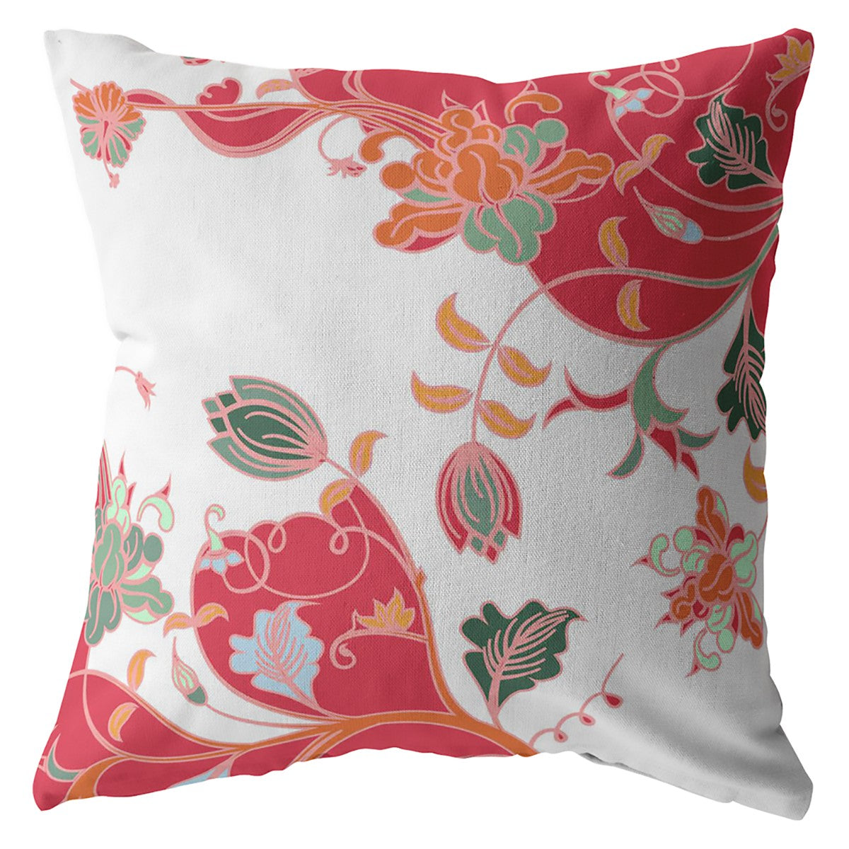 18" Red White Garden Zippered Suede Throw Pillow-0