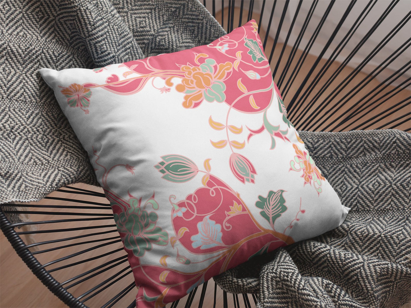18" Red White Garden Zippered Suede Throw Pillow-2