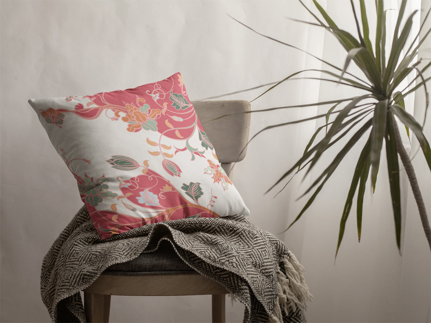 18" Red White Garden Zippered Suede Throw Pillow-3
