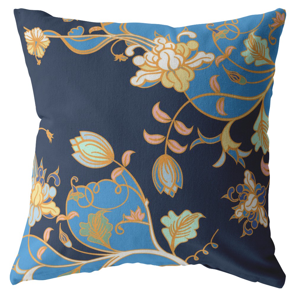 18" Navy Blue Garden Zippered Suede Throw Pillow-2