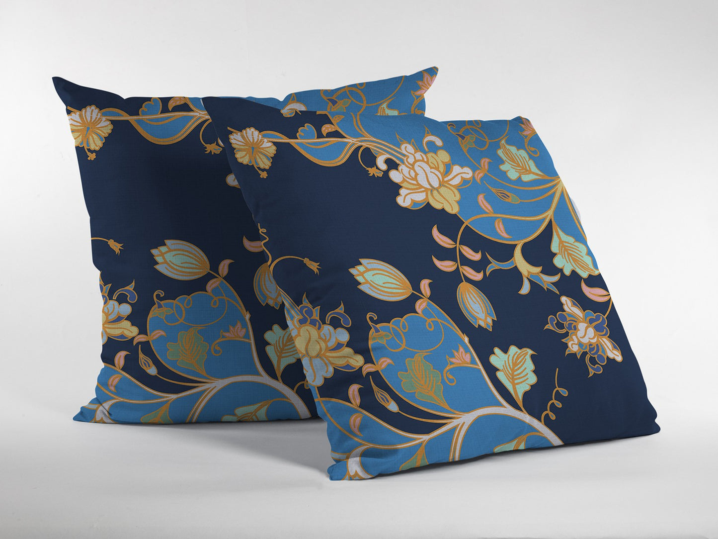 18" Navy Blue Garden Zippered Suede Throw Pillow-3