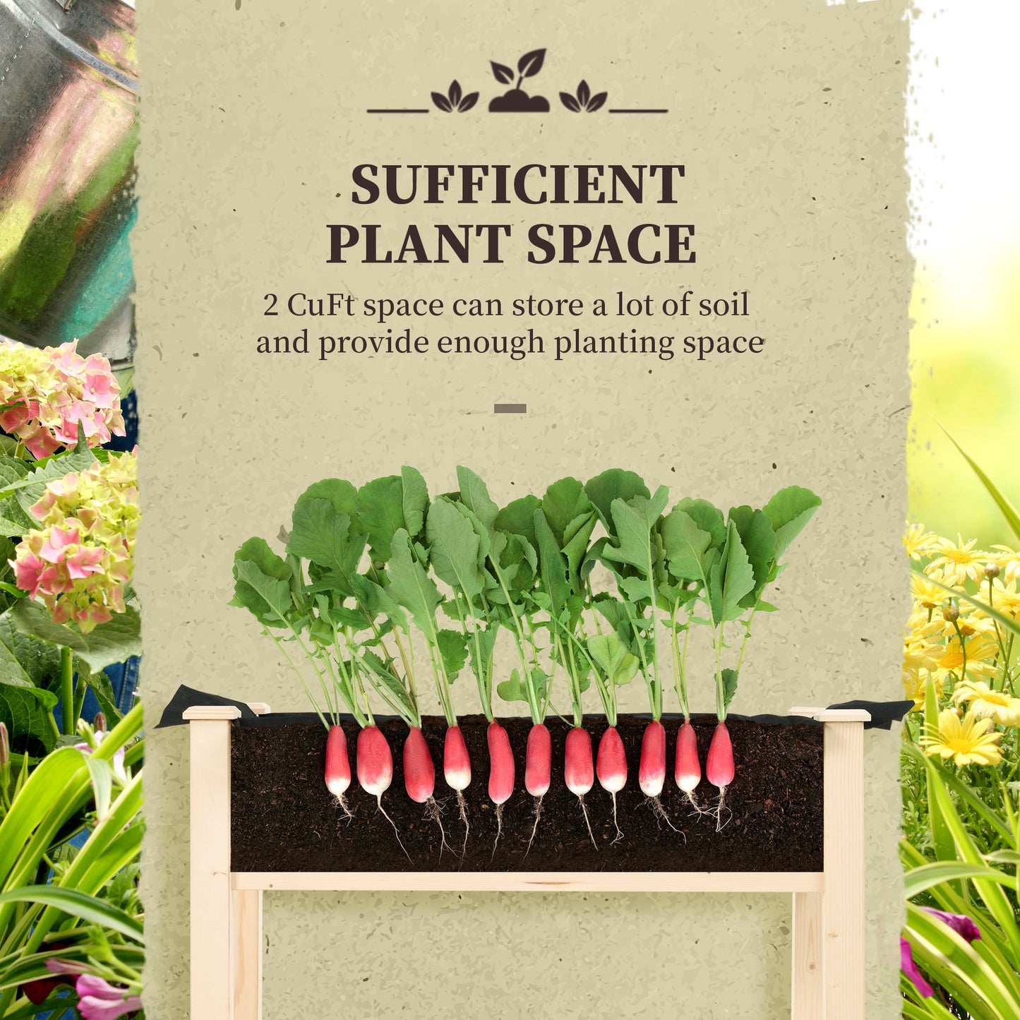 Rectangular Raised Fir Wood Garden Planter - Oak Tone-3