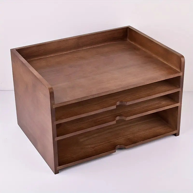 Vintage Solid Wood A4 Multi-layered File Organizer Box Rack-2