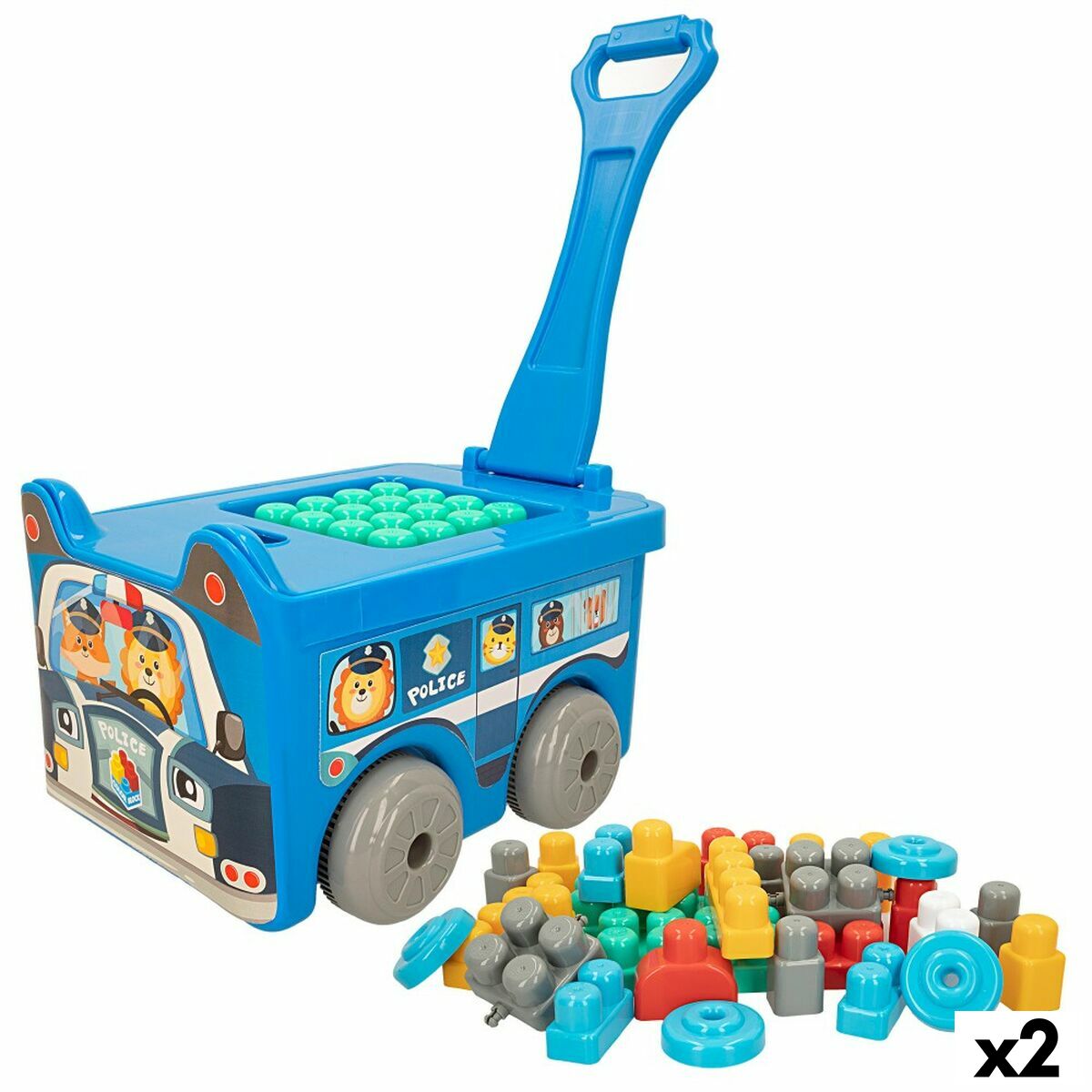 Building Blocks Color Block Suitcase Police Car 30 Pieces (2 Units)-0