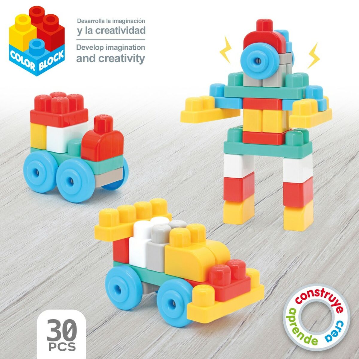 Building Blocks Color Block Suitcase Police Car 30 Pieces (2 Units)-5