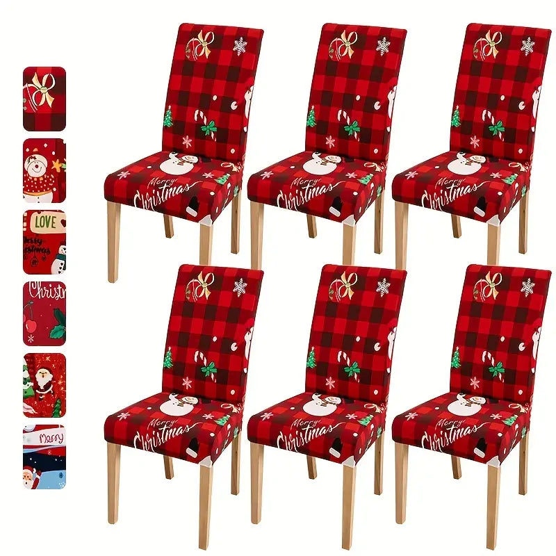 4-6PCS Fabric Christmas Chair Slipcovers - Festive Snowman Designs - Elastic, Decorative Covers for Dining Chairs, Hotel, Office, Banquets-0