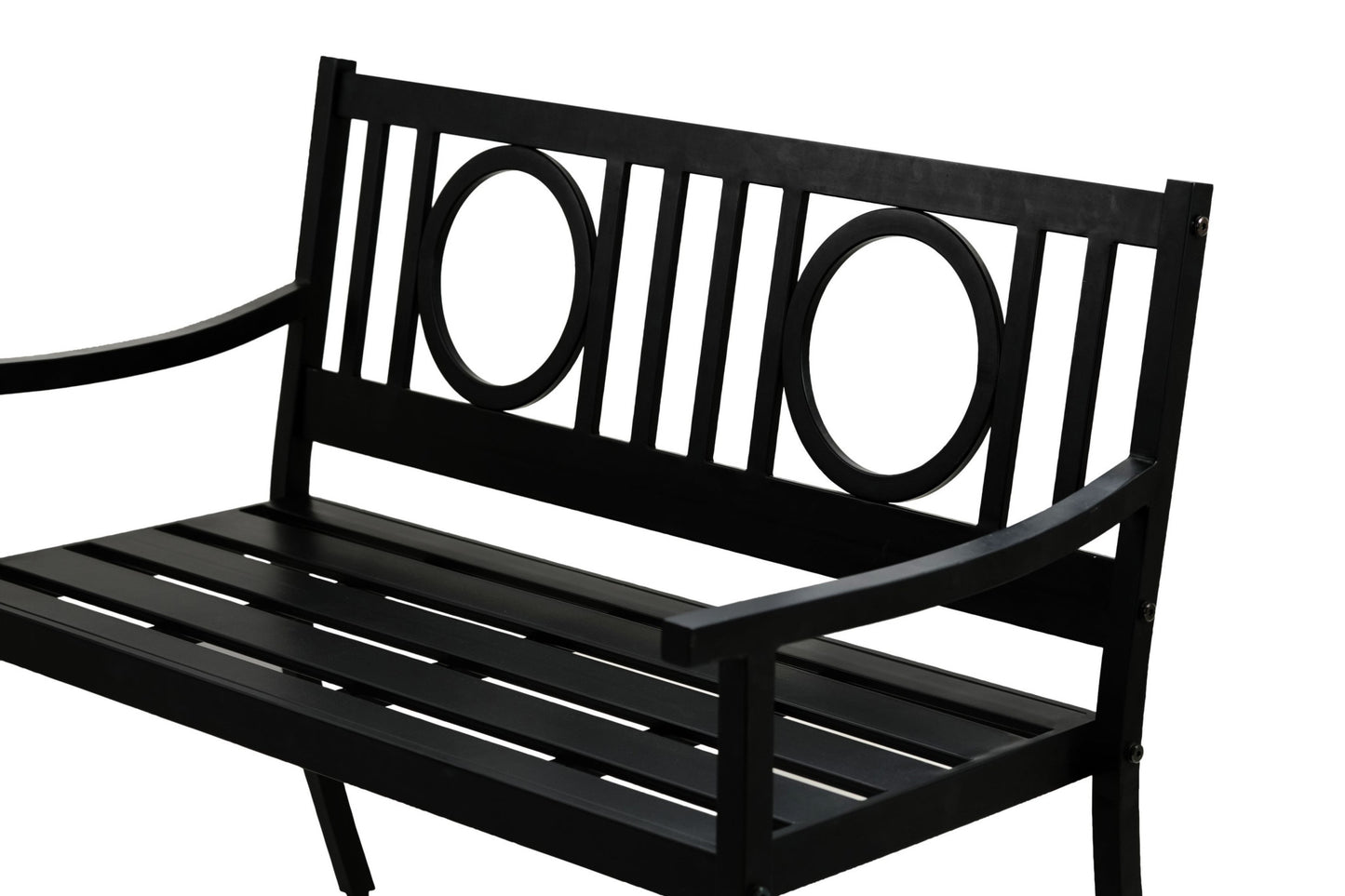 45" Black Metal Geometric Back Garden Patio Bench-3