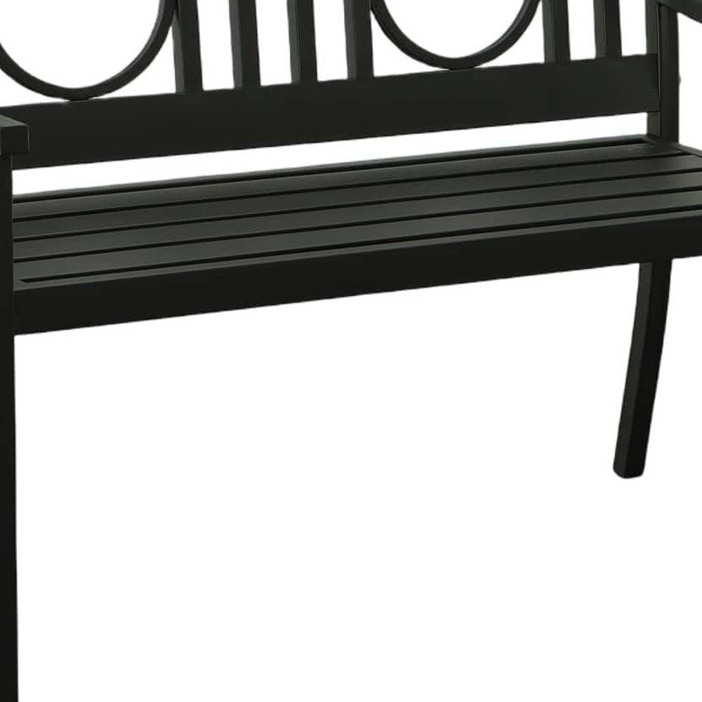 45" Black Metal Geometric Back Garden Patio Bench-4