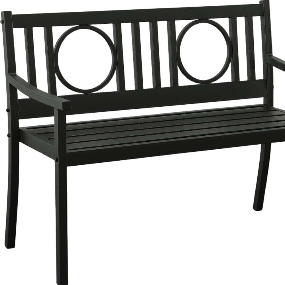 45" Black Metal Geometric Back Garden Patio Bench-5