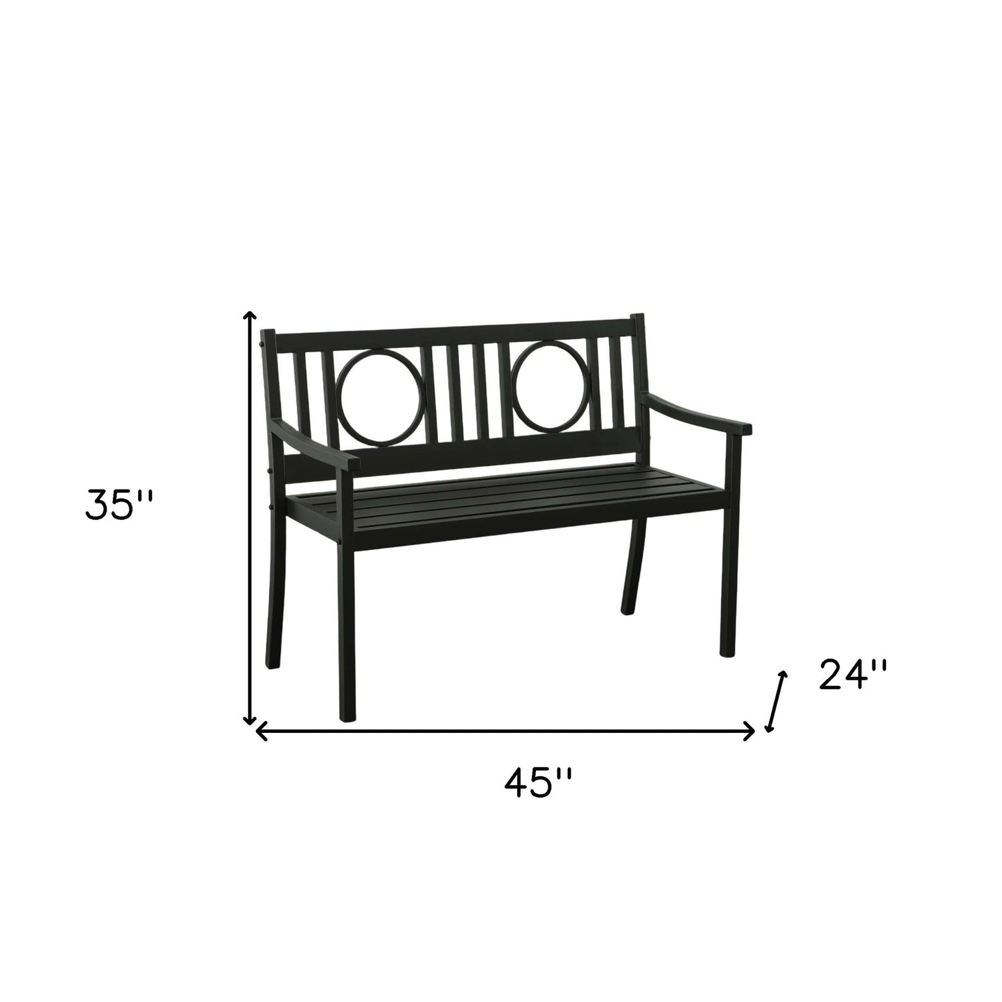45" Black Metal Geometric Back Garden Patio Bench-7