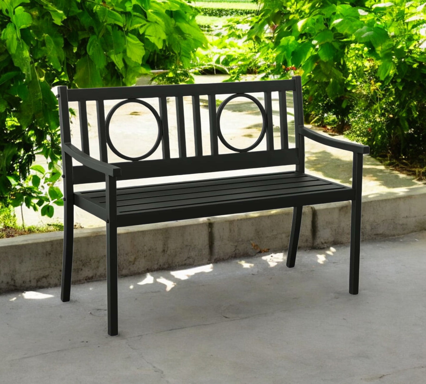 45" Black Metal Geometric Back Garden Patio Bench-0