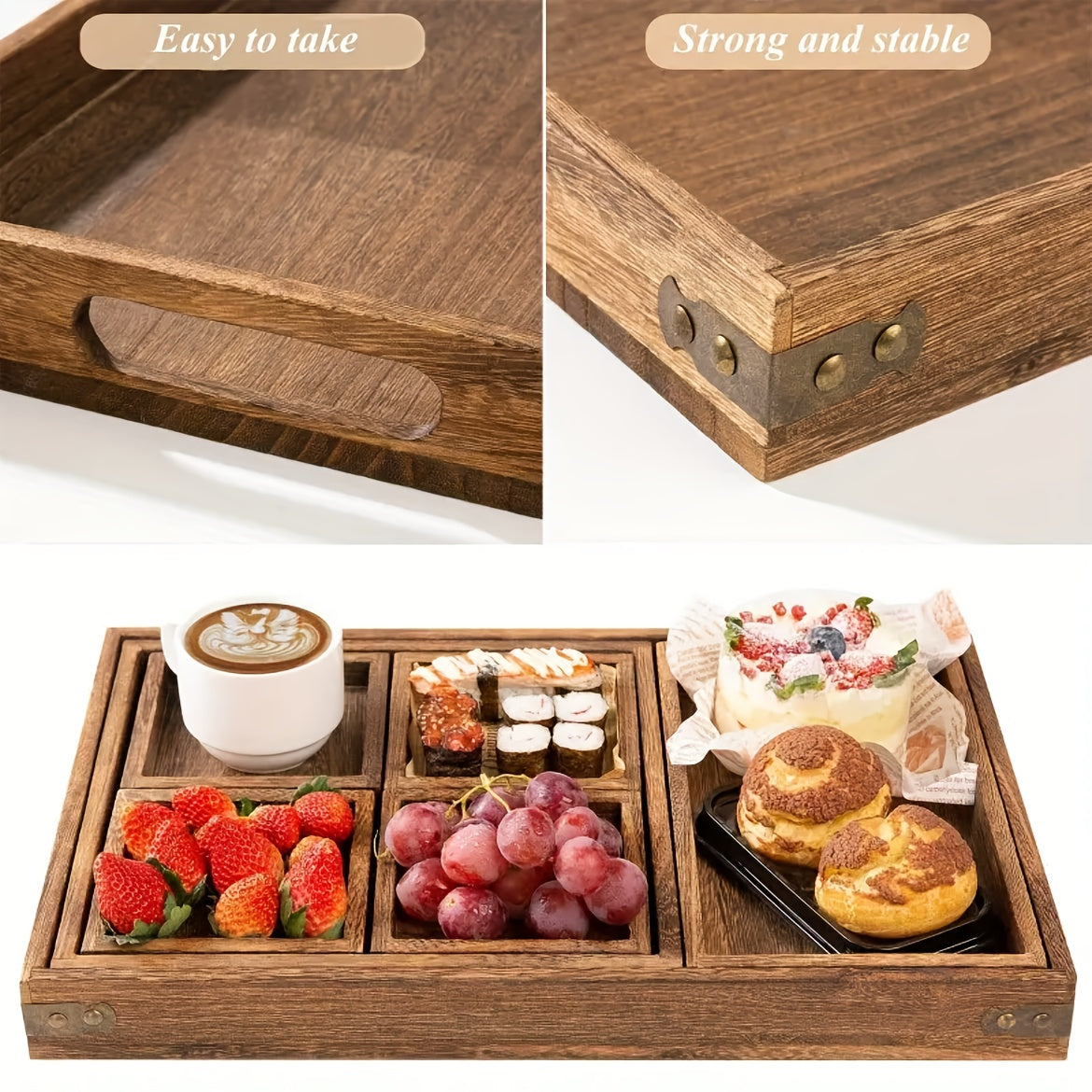 Rustic Wooden Tray Set with Handles (7pcs)-4