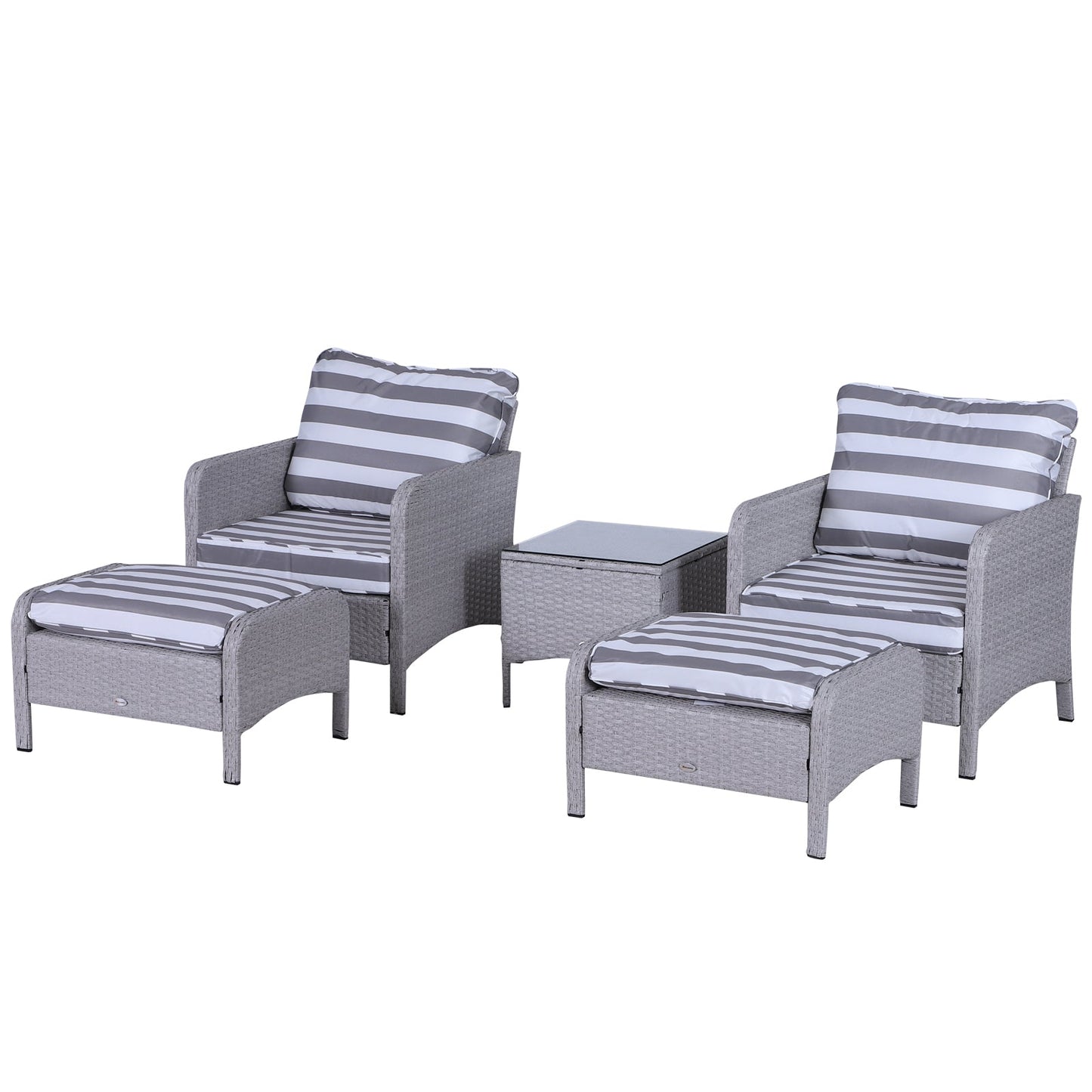 5 Piece PE Rattan Garden Furniture Set with Cushions and Glass Table - Grey-0
