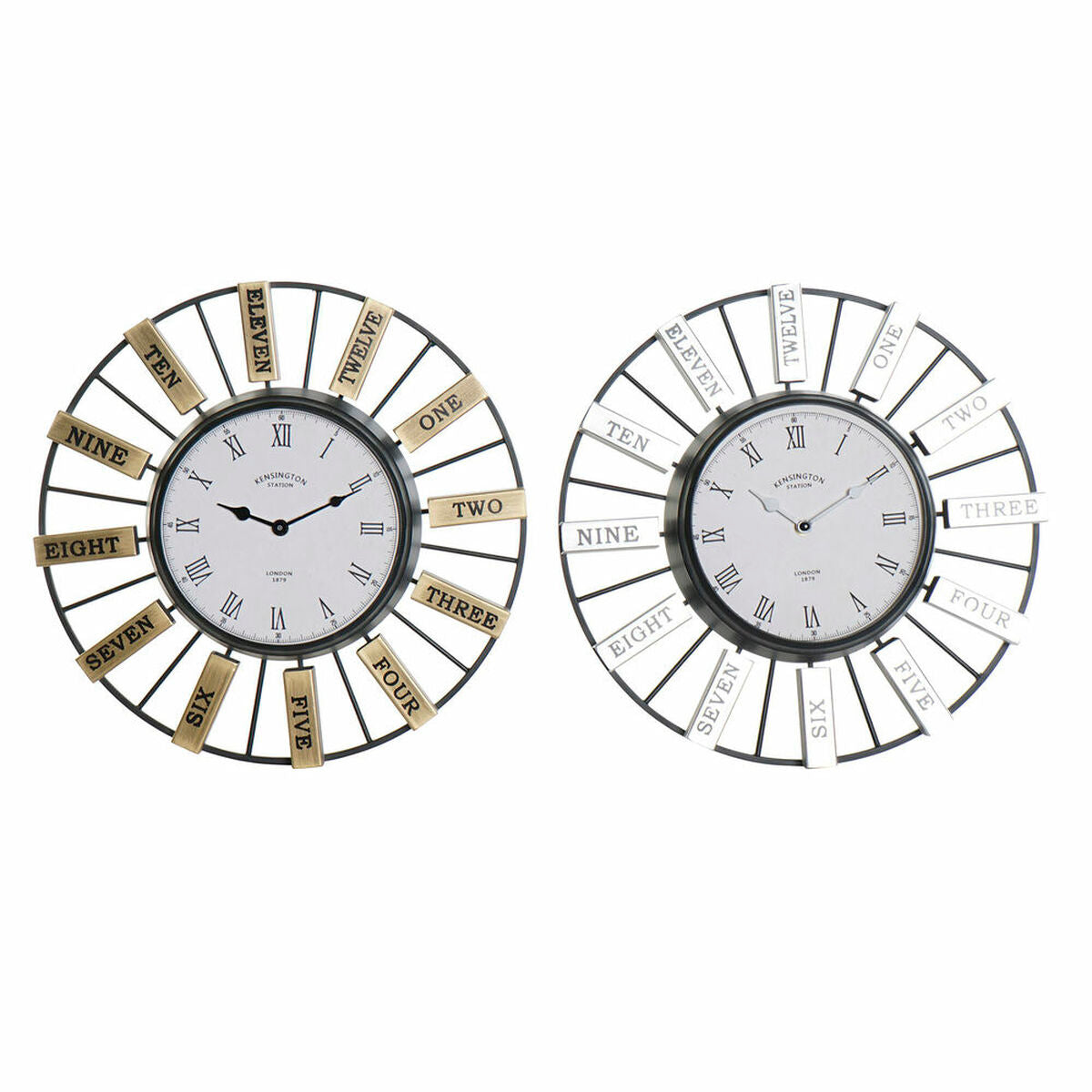 Wall Clock DKD Home Decor 40 x 6,4 x 40 cm Crystal Silver Golden Iron (2 Units)-0