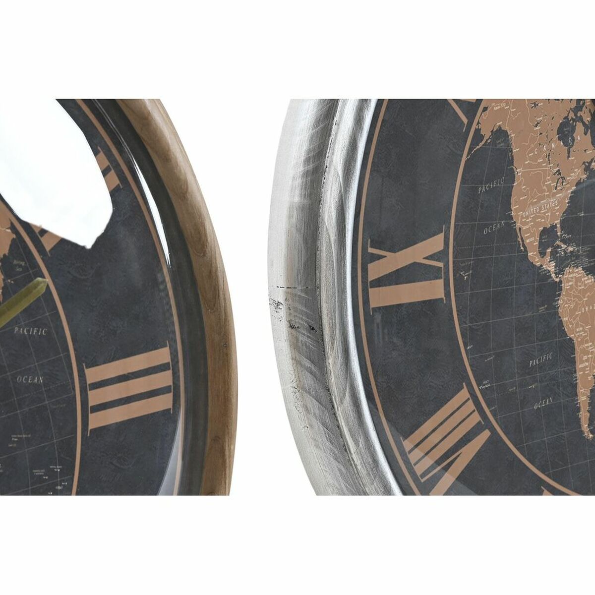 Wall Clock DKD Home Decor 46 x 6,5 x 46 cm Crystal Silver Black Golden Brown Iron World Map (2 Units)-1