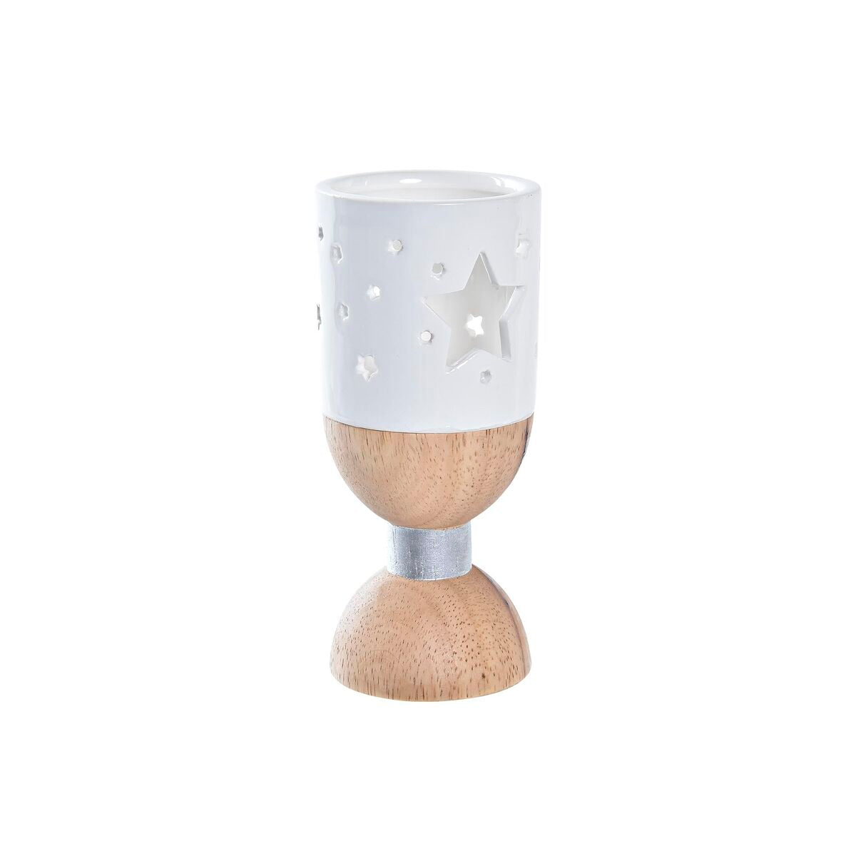 Christmas Candle Holder DKD Home Decor White Brown Natural Star 6 x 6 x 14 cm-0