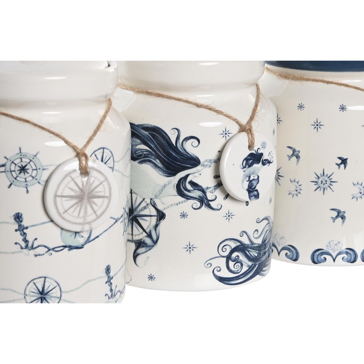Tin DKD Home Decor 12 x 12 x 16 cm Blue White Dolomite (3 Units)-3