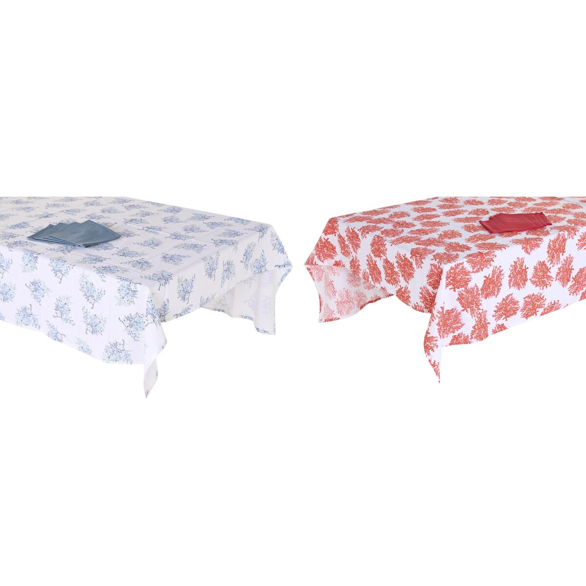 Tablecloth and napkins DKD Home Decor 150 x 150 x 0,5 cm Blue Fuchsia (2 Units)-0