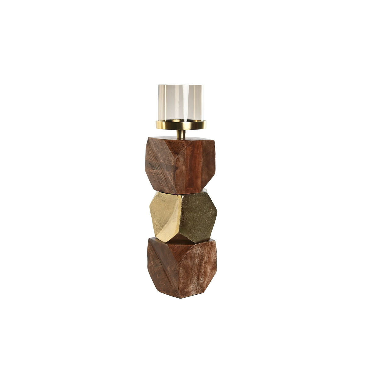 Candleholder DKD Home Decor 10 x 10 x 40,5 cm Crystal Golden Brown Aluminium Mango wood-0